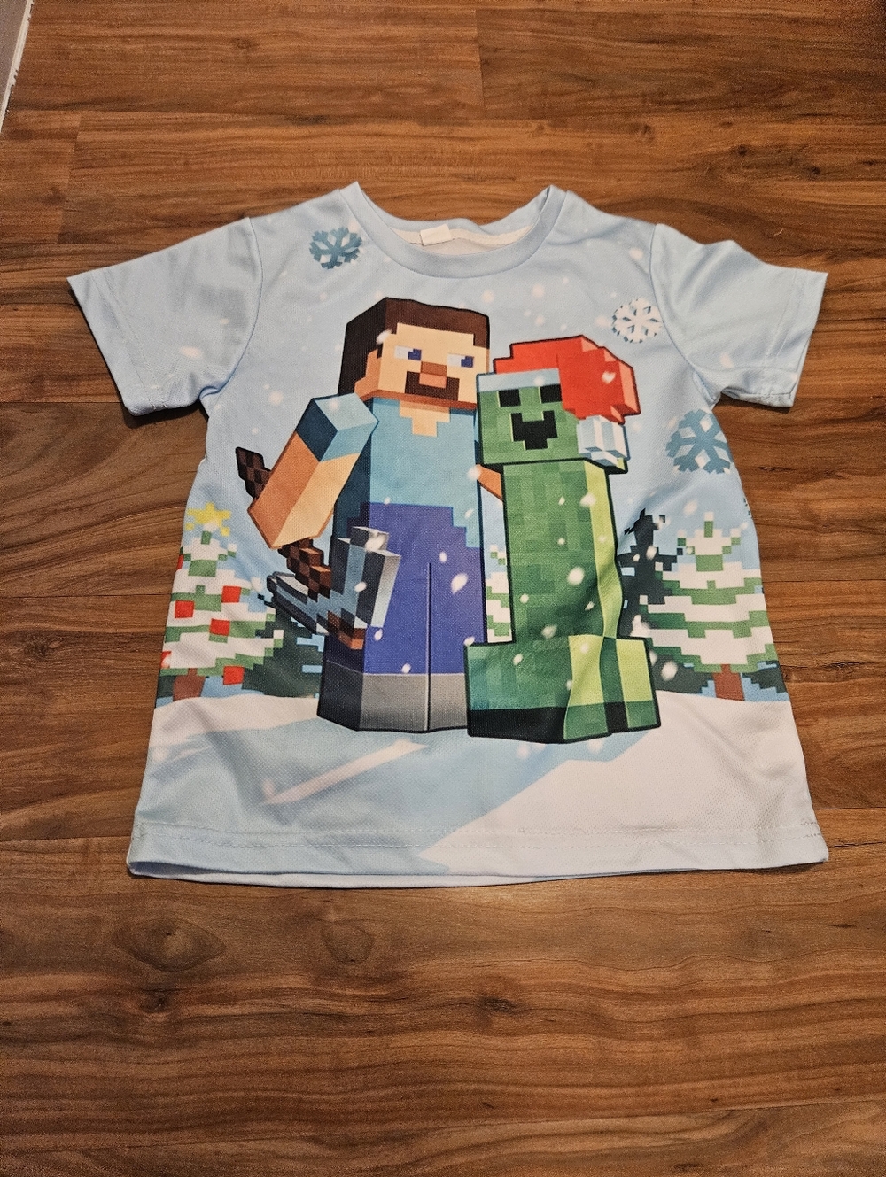 Minecraft Steve & Creeper Holiday Graphic Tee - Light Blue 5t